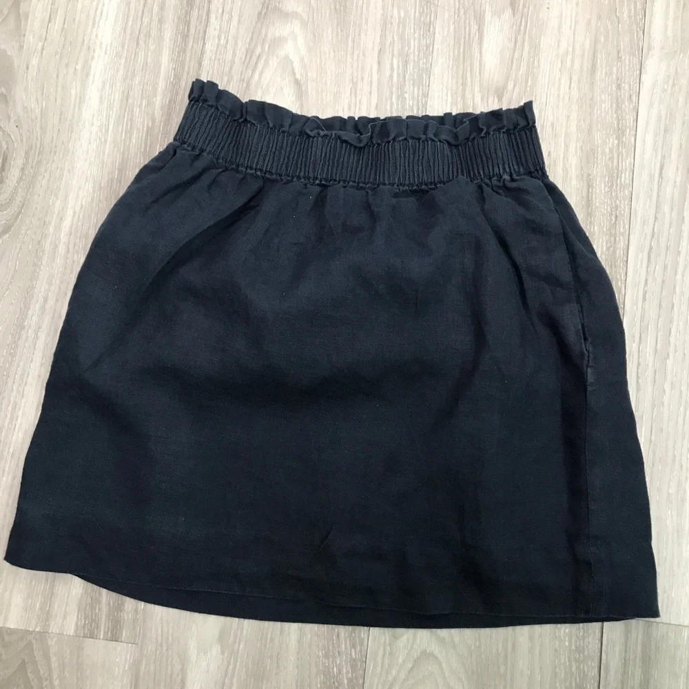 J CREW WOMENS SKIRT 100% LINEN BLUE ELASTIC WAIST CASUAL MINI 0